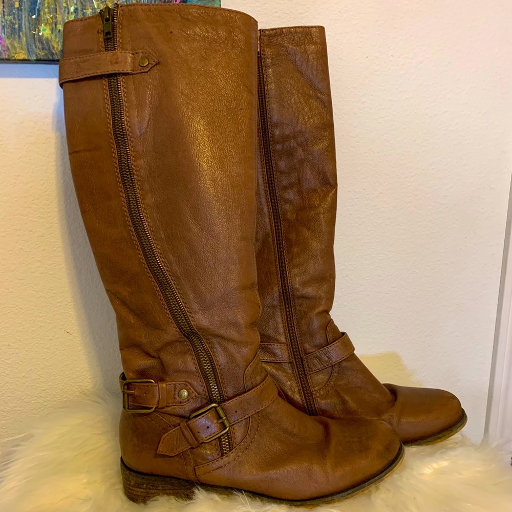 Brown leather boots